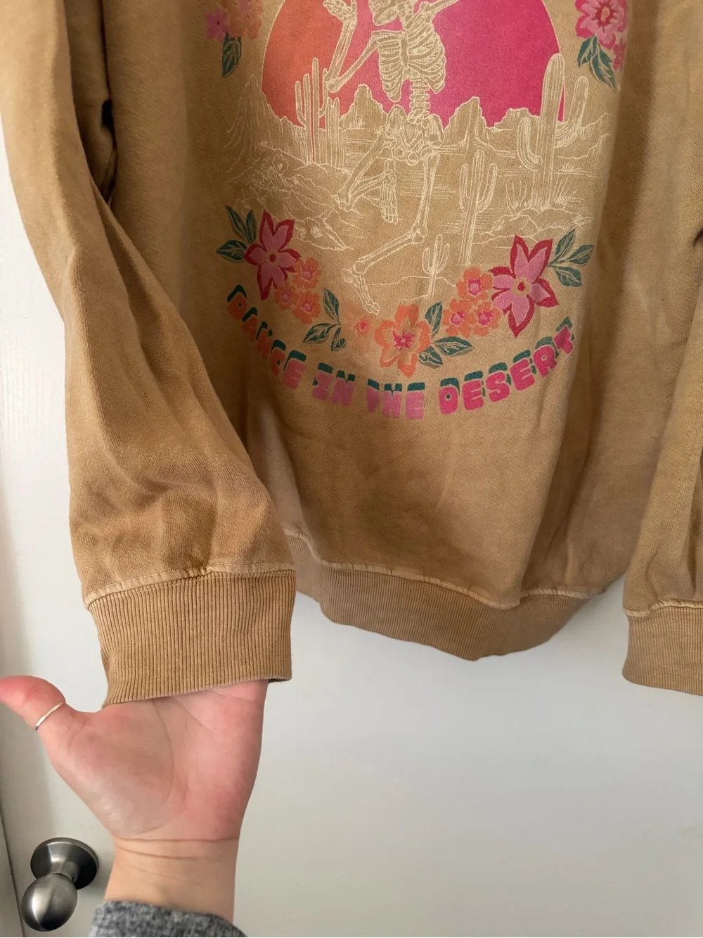 Billabong Light Olive Graphic Sweatshirt with Pink and Coral Print